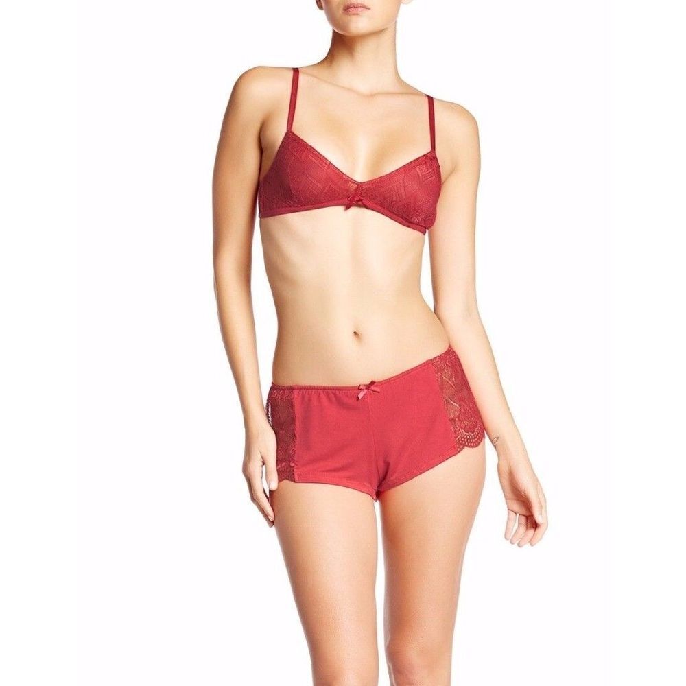 NIB! Wildfox 'First Comes Love' Lace Trim Bralette & Short PJ Set Red [XS] #B529